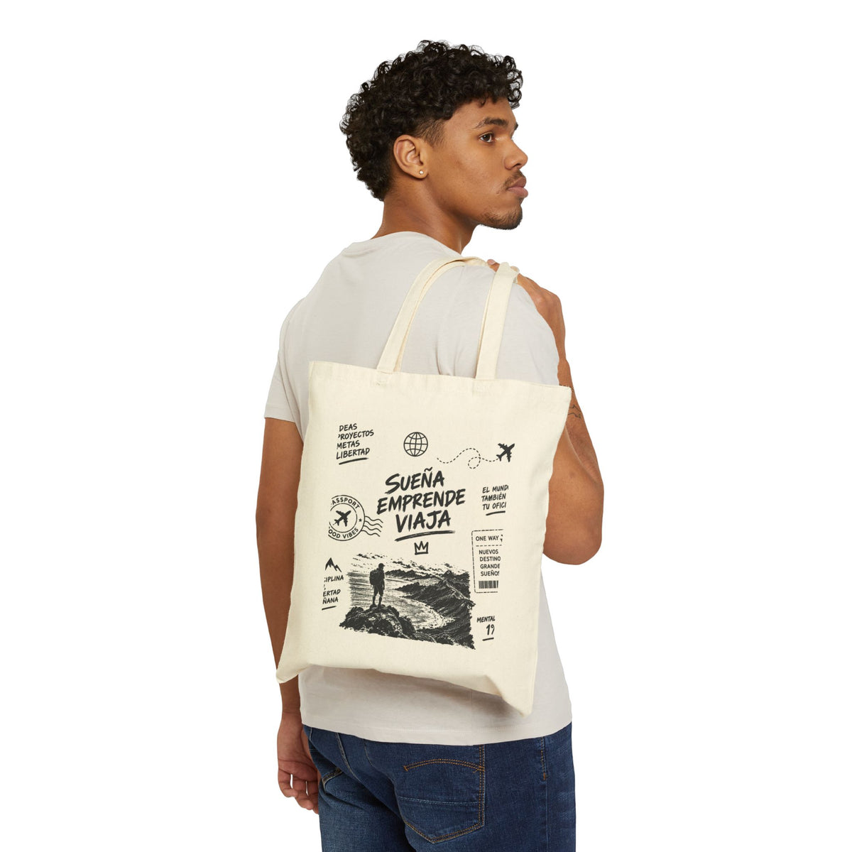 Travel Inspire Cotton Tote — "Sueña Emprende Viaja